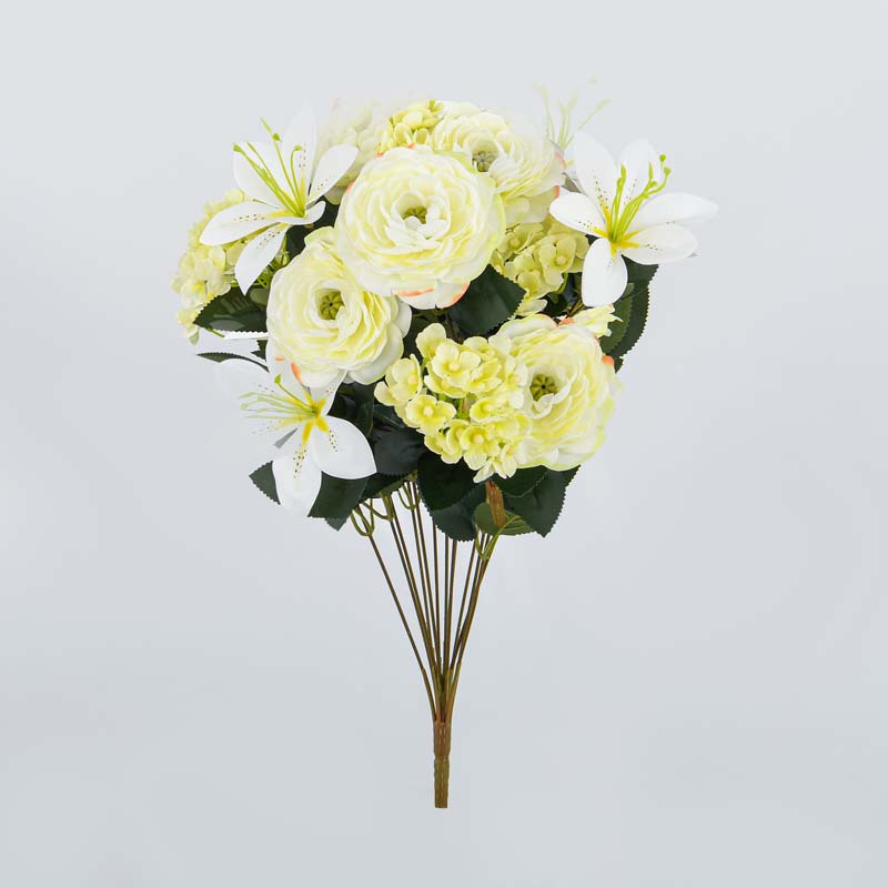 Bouquet de renoncules, lys et hortensias