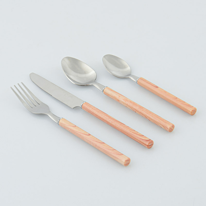 Ménagère 24 pièces en inox effet bois