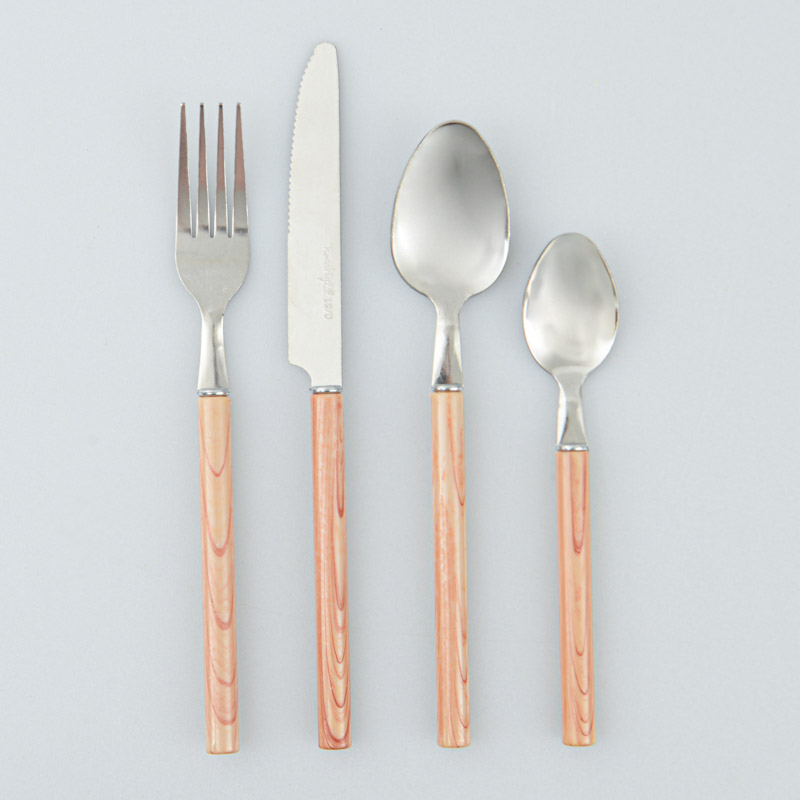 Ménagère 24 pièces en inox effet bois