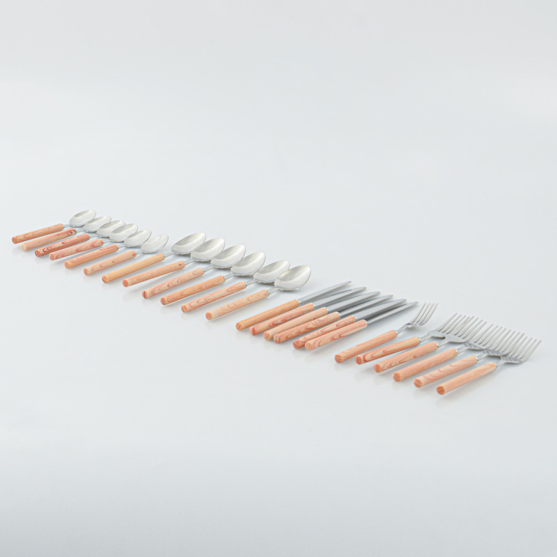 Ménagère 24 pièces en inox effet bois