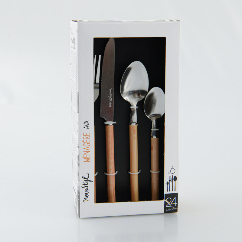 Ménagère 24 pièces en inox effet bois