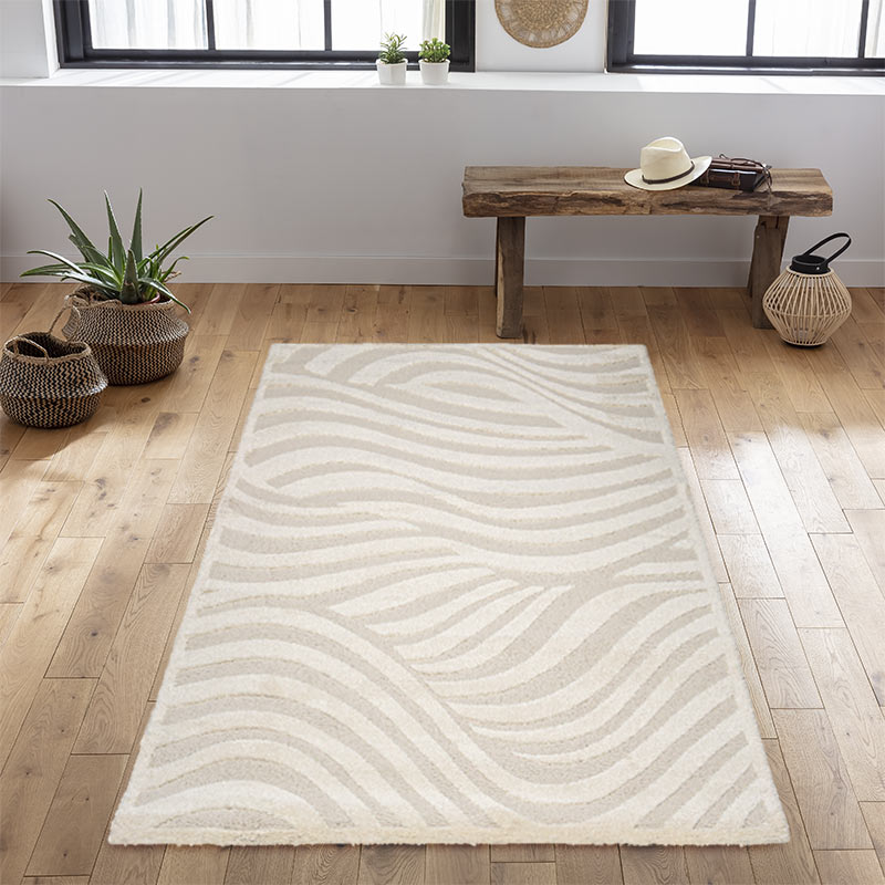 Tapis rectangulaire décor vagues 'Cosy' sable