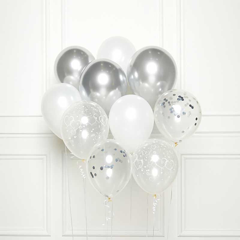 Bouquet 10 ballons argenté et blanc