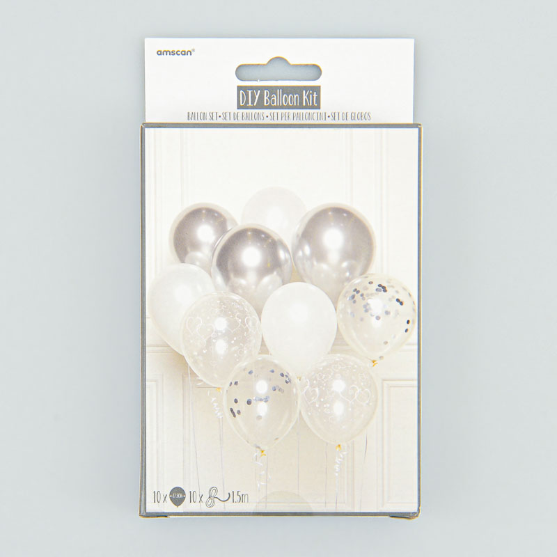 Bouquet 10 ballons argenté et blanc