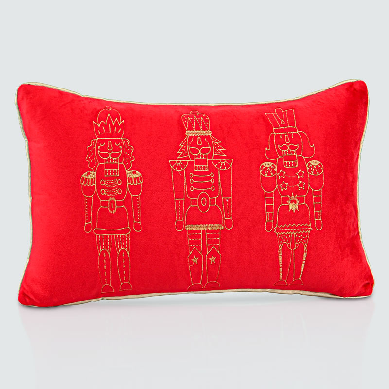 Coussin velours brodé casse-noisette rouge 