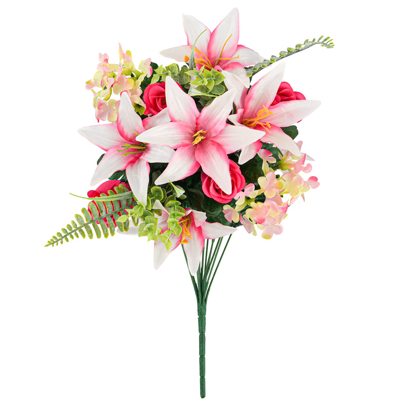 Bouquet de lys, rose et hortensia