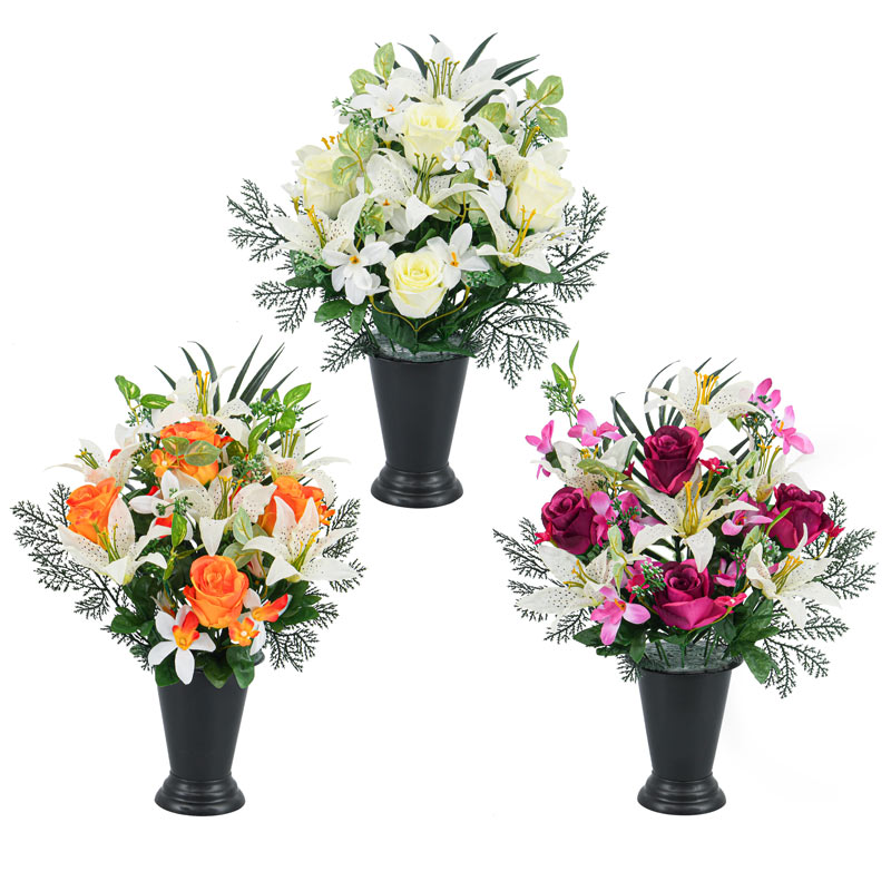 Vase lesté de fleurs artificielles 