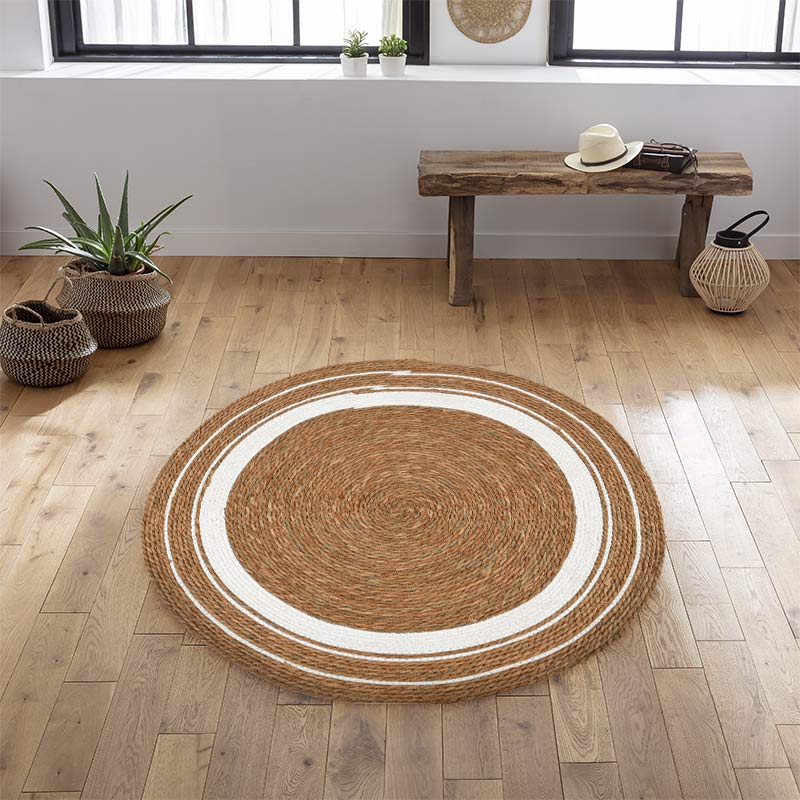 Tapis 'Escape' rond beige et blanc