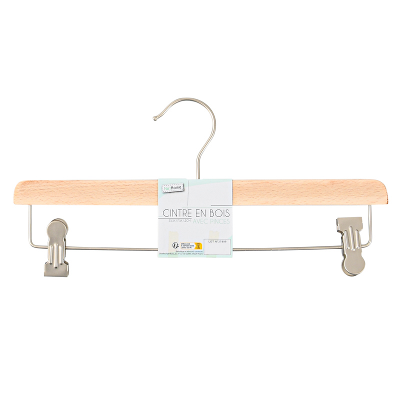 Cintre en bois avec pinces