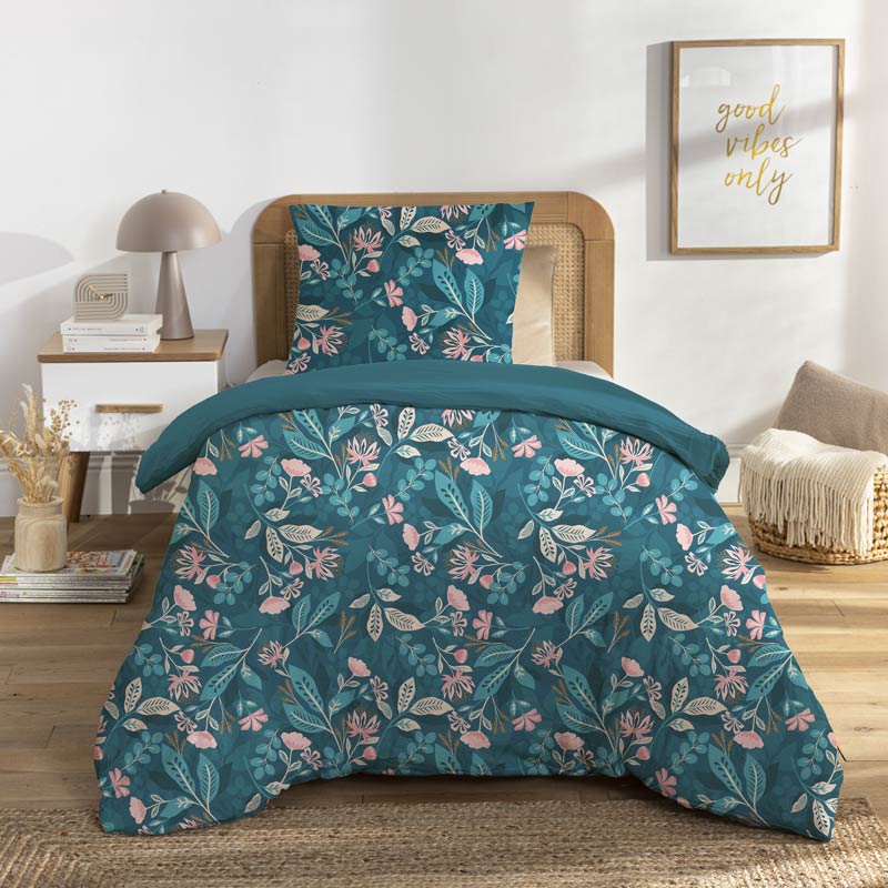 Parure de lit 'Cecilie' imprimée bleue 