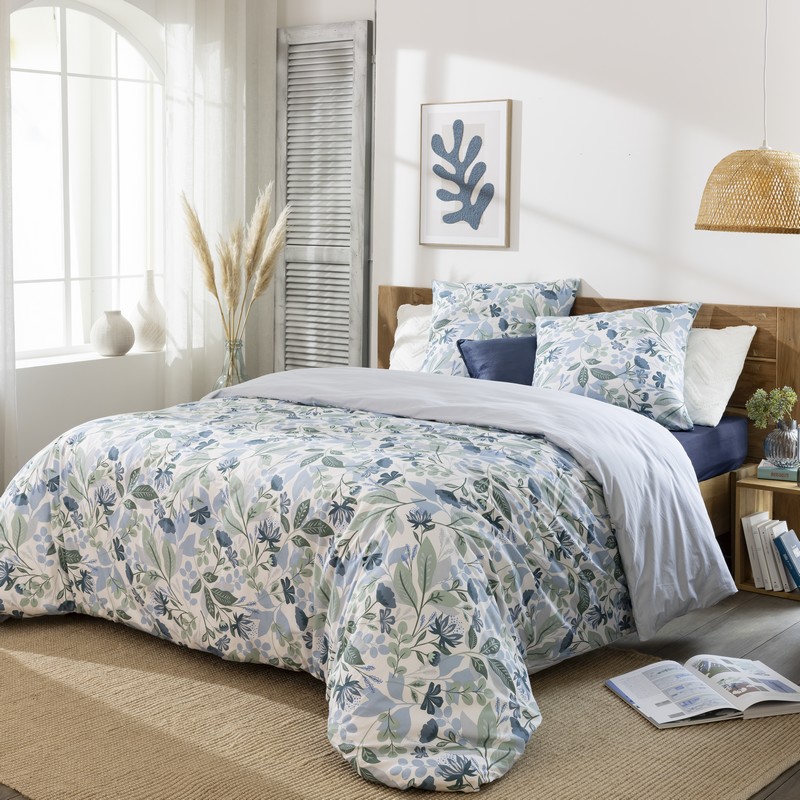 Parure de lit 'Cecilie' imprimée bleue verte
