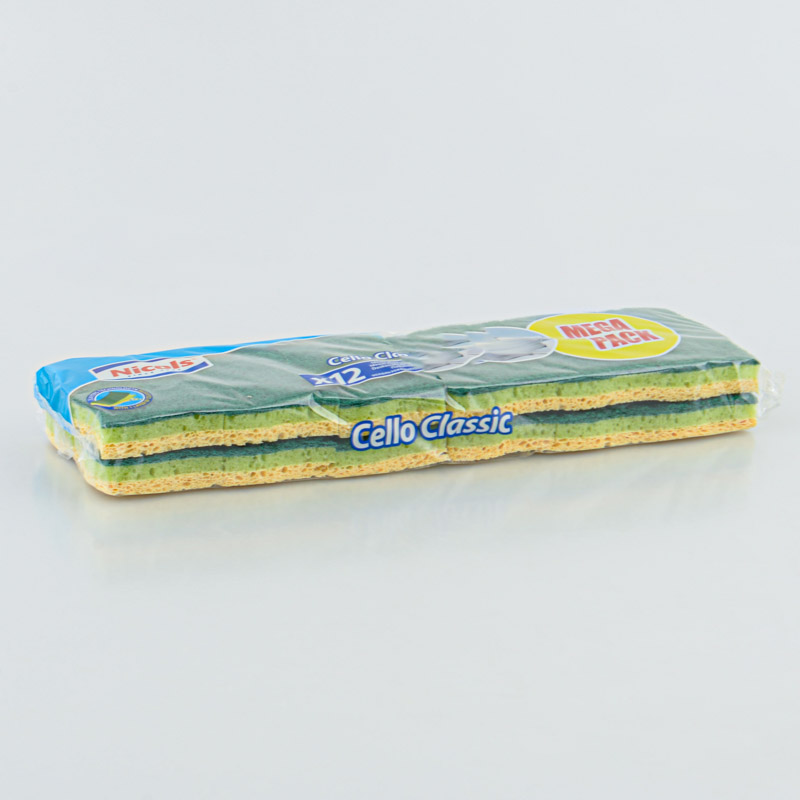Lot de 12 éponges vert et jaune 