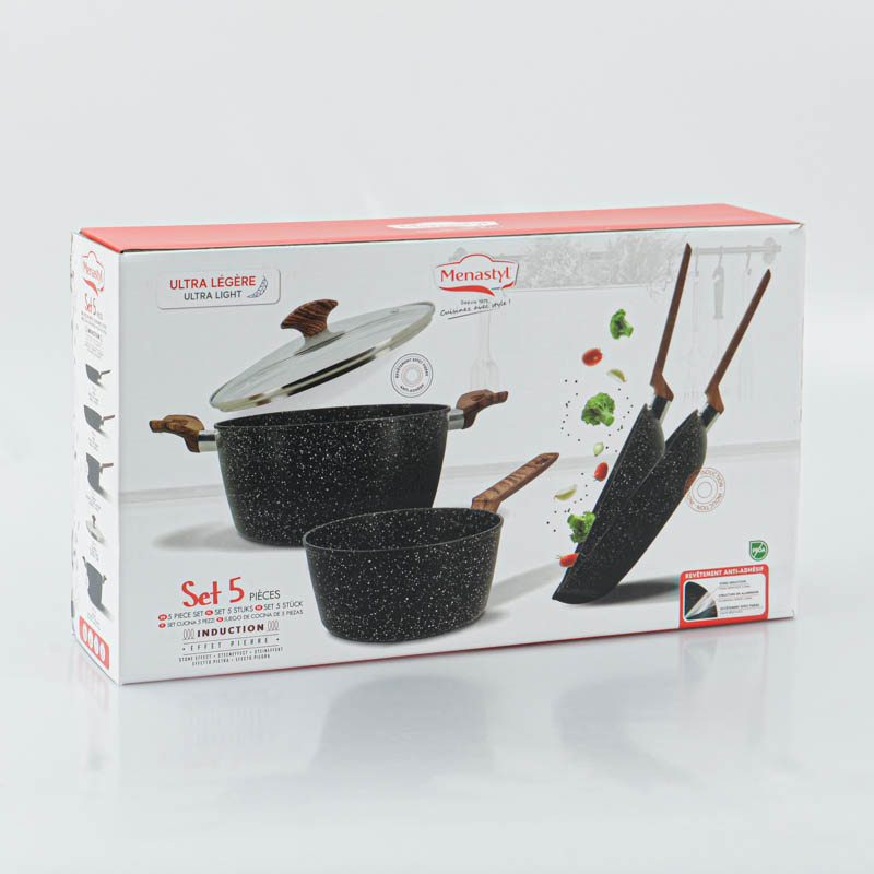 Set 5 pièces cuisson induction effet pierre
