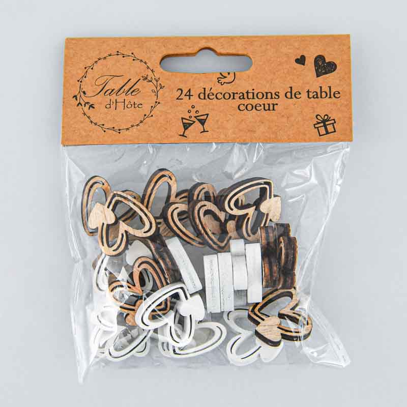 Lot de 24 décorations de table cœur 