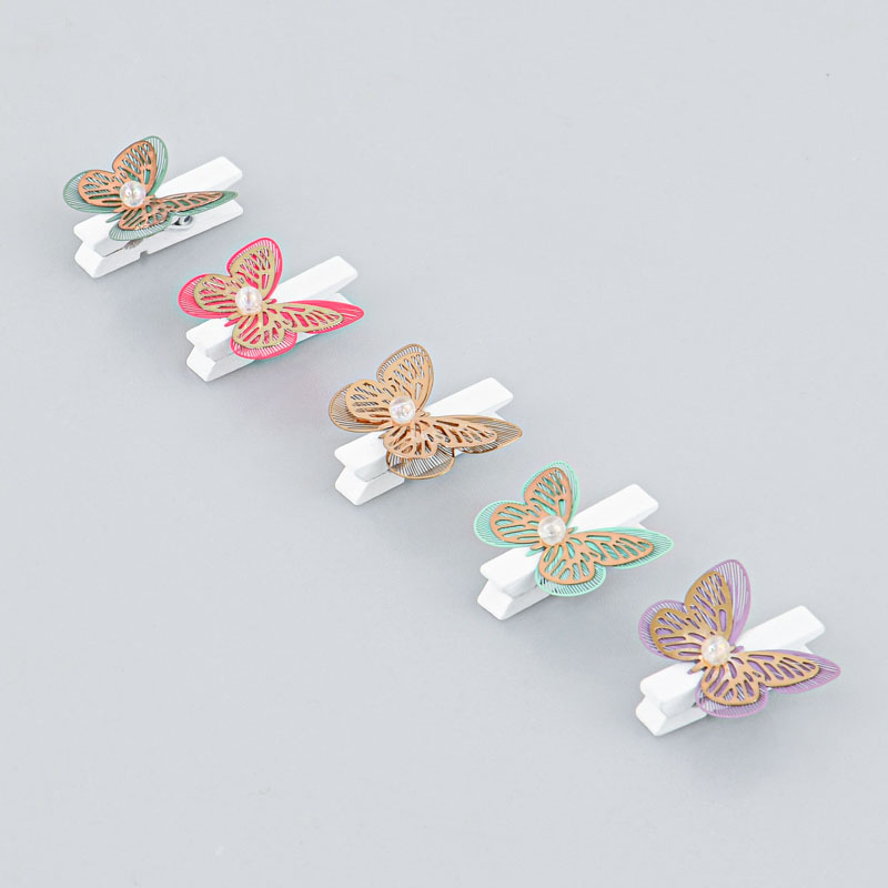 Lot de 5 pinces papillons multicolore 