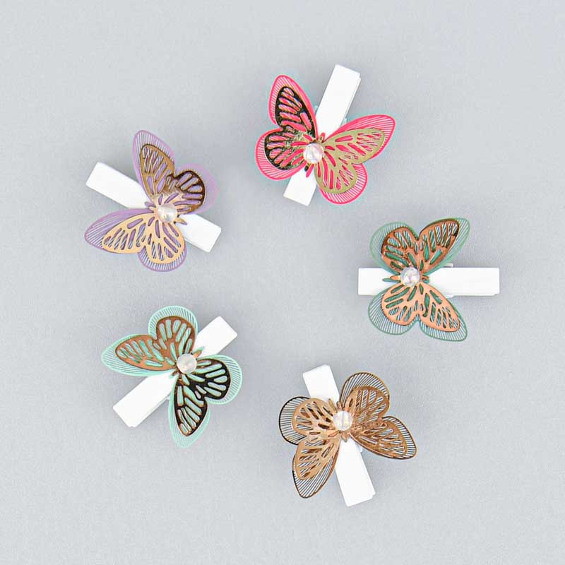 Lot de 5 pinces papillons multicolore 