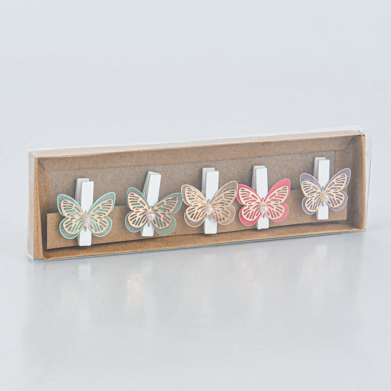 Lot de 5 pinces papillons multicolore 