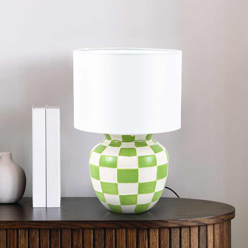 Lampe en céramique damier vert