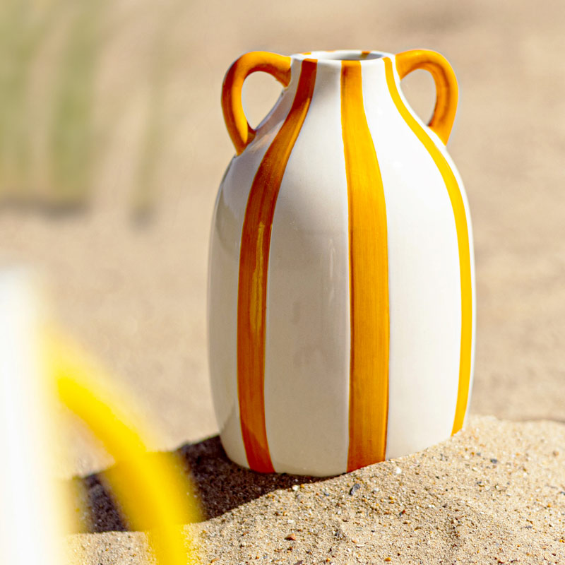 Vase avec anses rayé orange