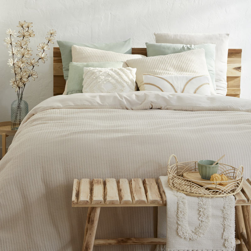 Parure de lit 'Mahina' nid d'abeille écru 