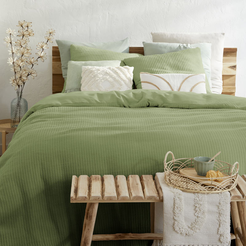 Parure de lit 'Mahina' nid d'abeille vert 