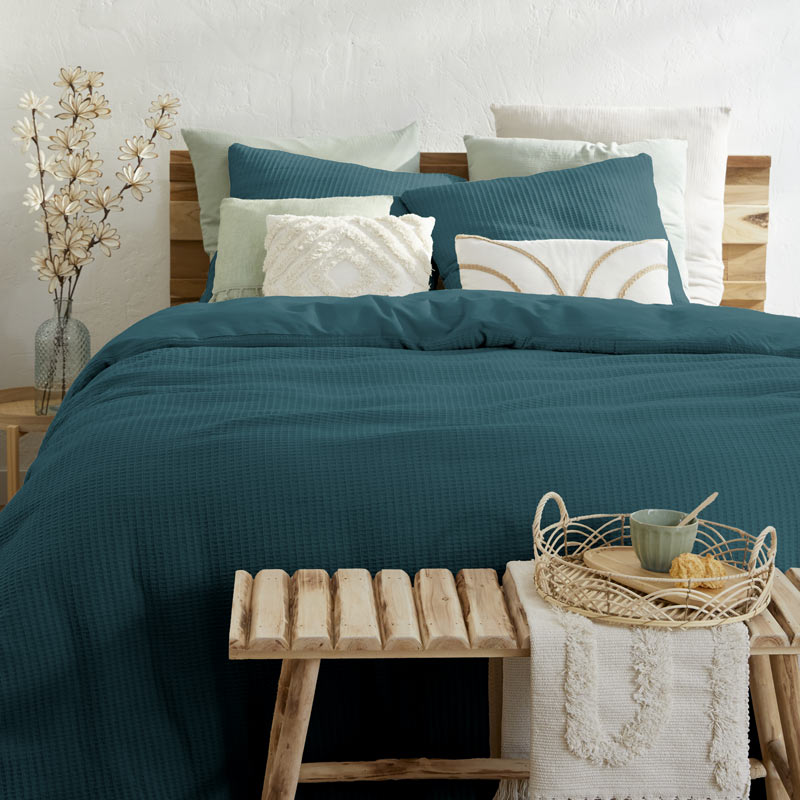 Parure de lit 'Mahina' nid d'abeille bleue