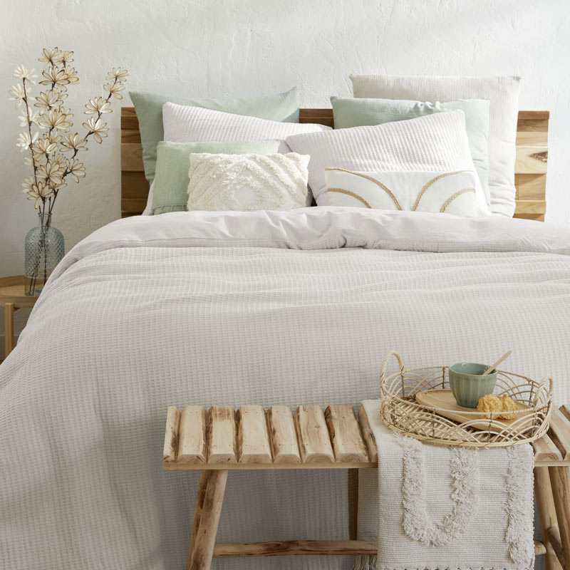 Parure de lit 'Mahina' nid d'abeille blanche