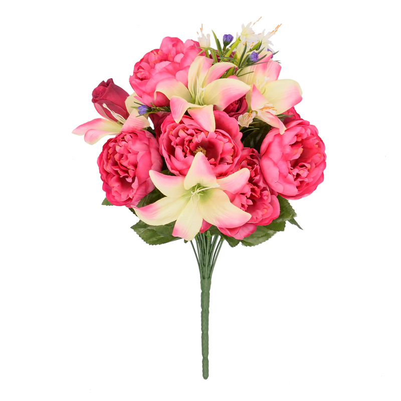 Bouquet de pivoines, roses et lys artificiels