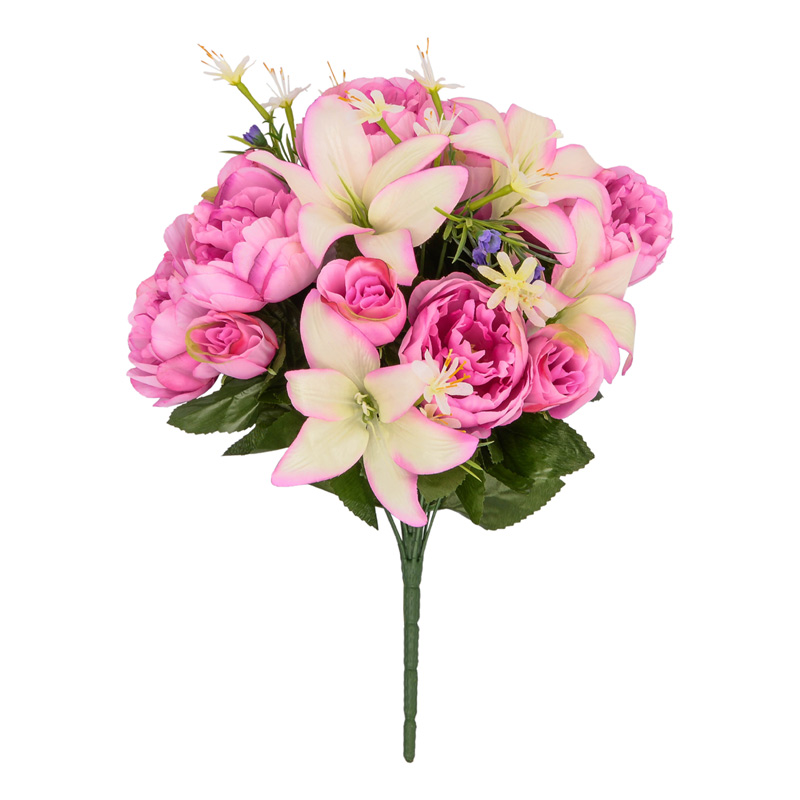 Bouquet de pivoines, roses et lys artificiels