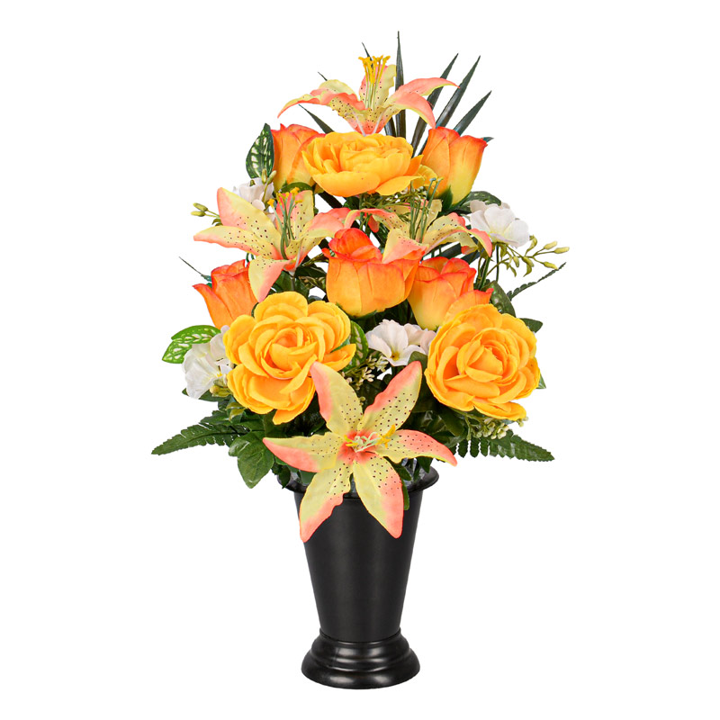 Vase lesté de fleurs artificielles