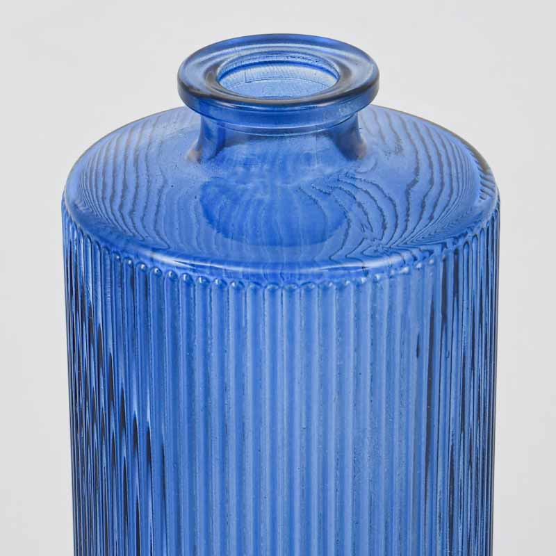 Petit vase strié bleu