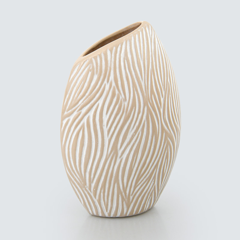 Vase feuilles beige et blanc 
