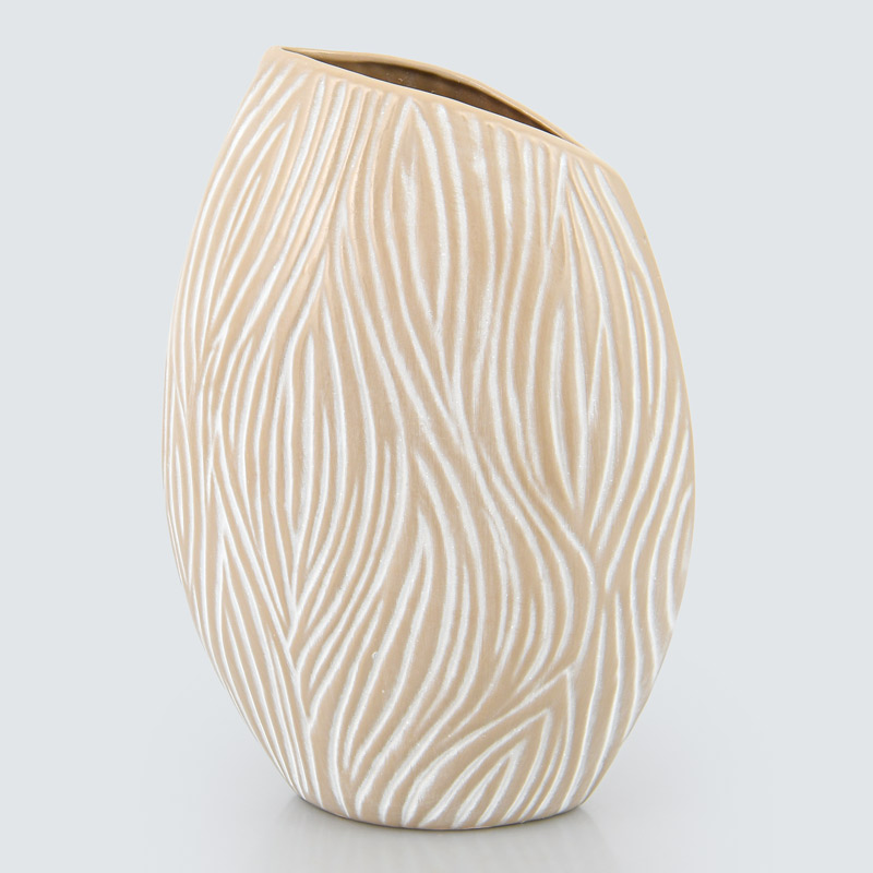 Vase feuilles beige et blanc 