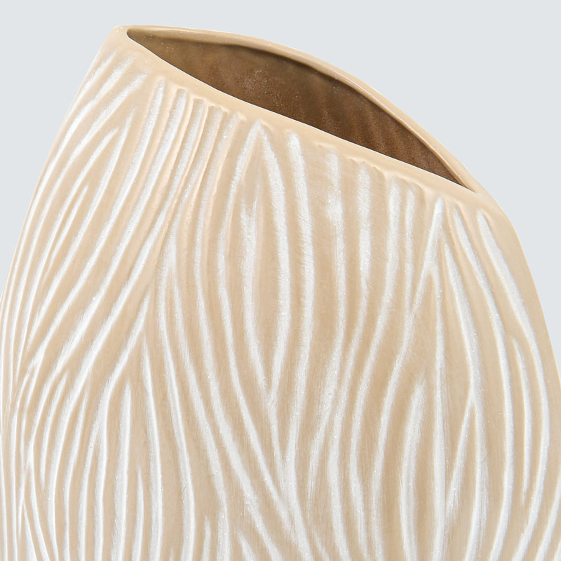Vase feuilles beige et blanc 
