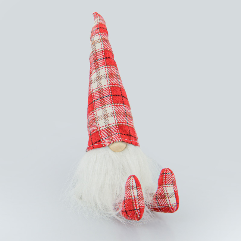 Gnome pantin tartan rouge et blanc 