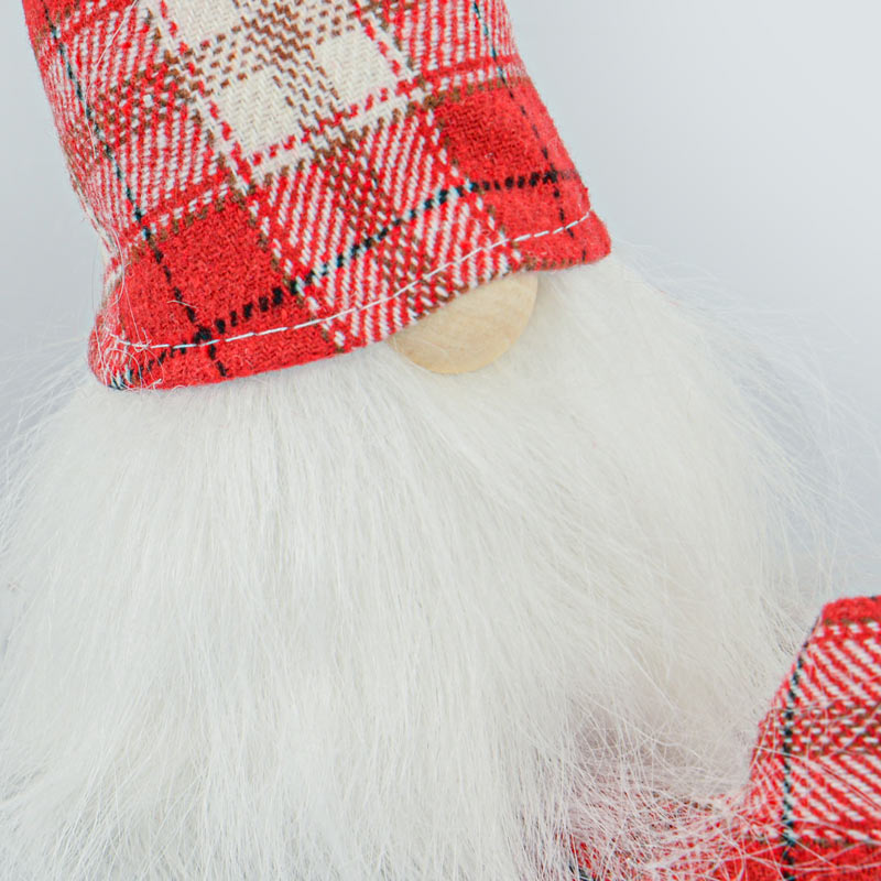 Gnome pantin tartan rouge et blanc 