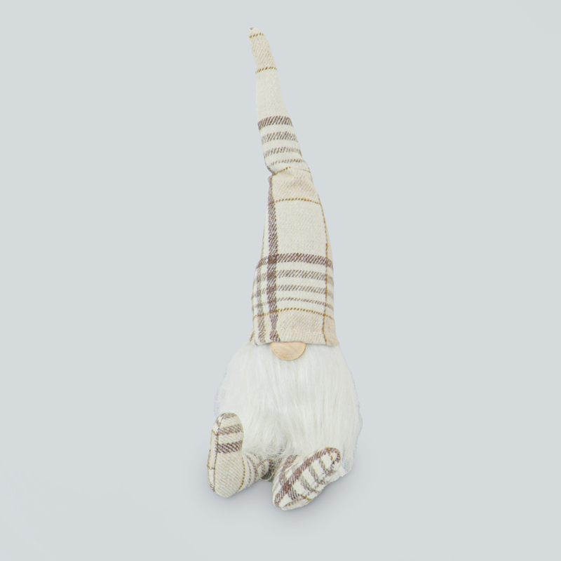 Gnome pantin tartan beige et marron 