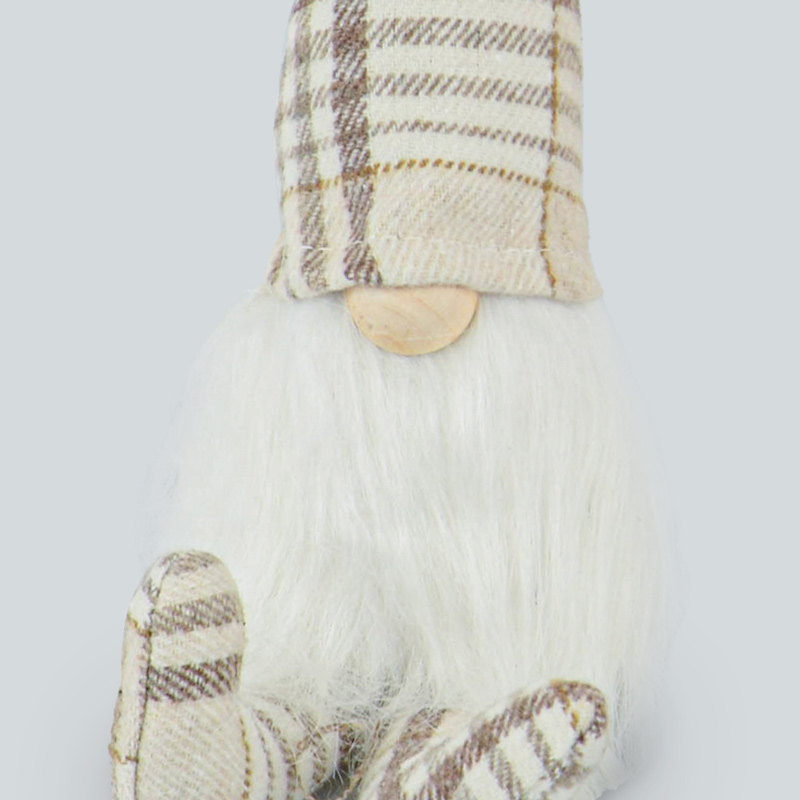 Gnome pantin tartan beige et marron 