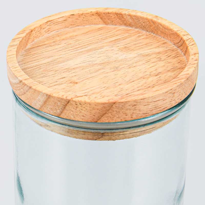 Bocal en verre avec bouchon en bois
