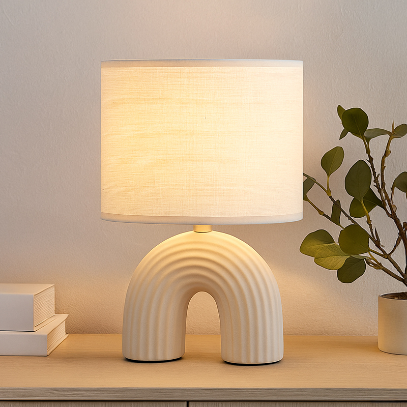 Lampe avec abat-jour 'Sanya' blanche 