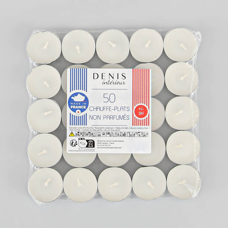 50 bougies chauffe-plats blanc