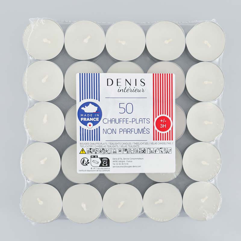 Lot de 50 bougies chauffe-plats blanches