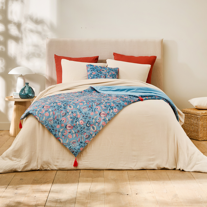 Chemin de lit 'Cyra' velours bleu