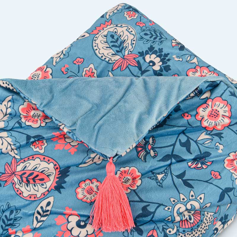 Chemin de lit 'Cyra' velours bleu