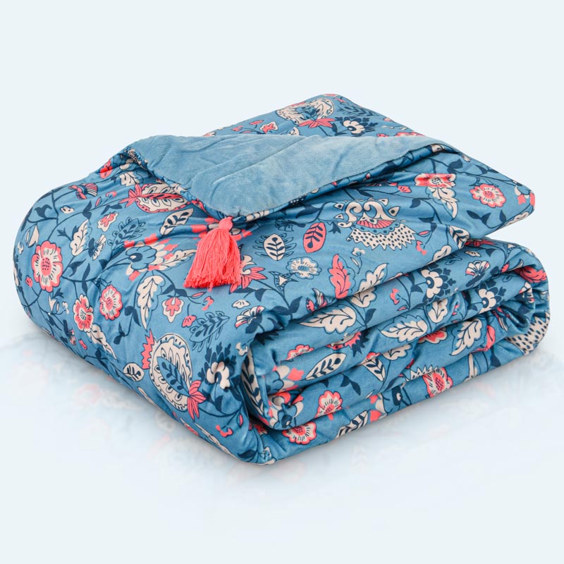 Chemin de lit 'Cyra' velours bleu