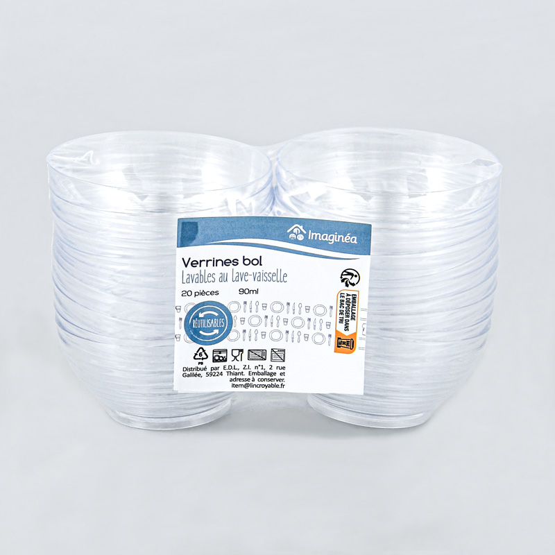 Lot de 20 verrines bol transparente