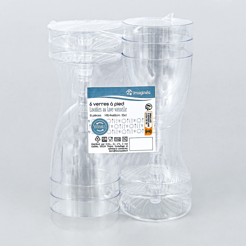 Lot de 6 verres à pieds transparents