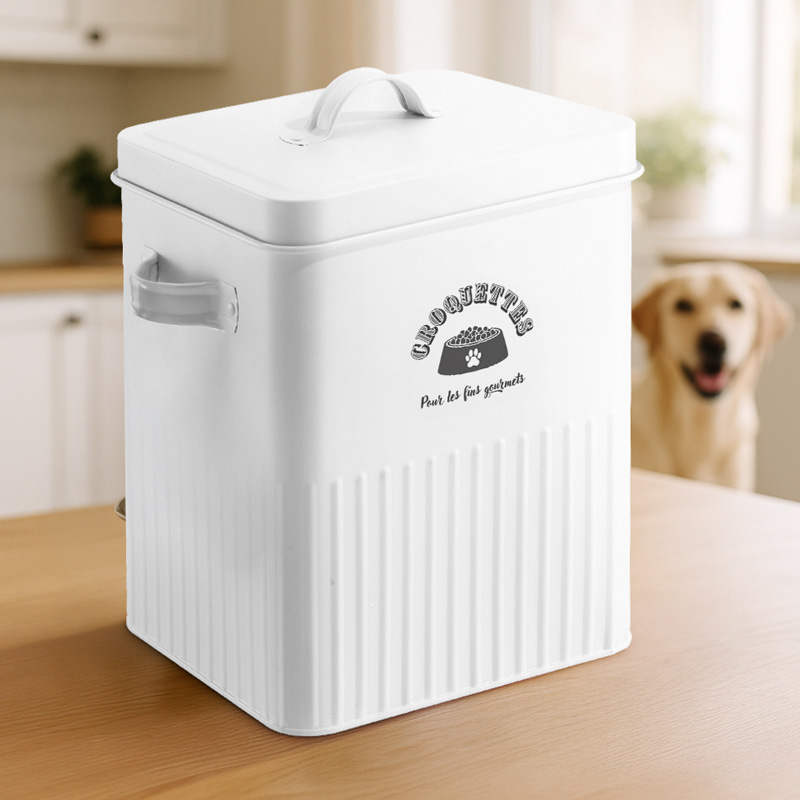 Boîte à croquettes pour animaux blanche