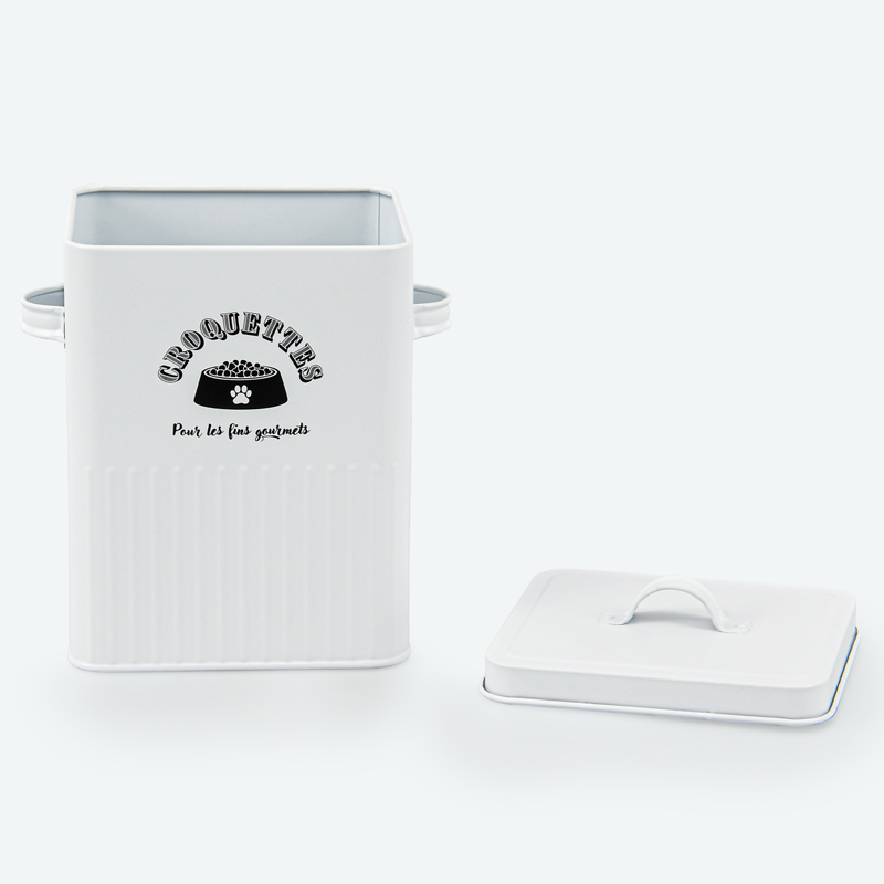 Boîte à croquettes pour animaux blanche