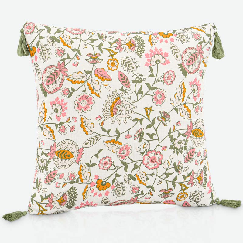 Coussin imprimé 'Cyra' à pompons